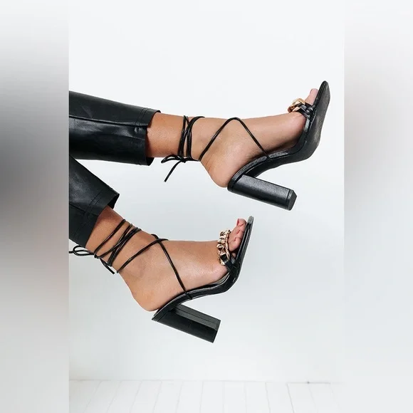 LAICIGO Womens Lace up Heeled Sandals Square Open Toe Chunky Block Heel … - Picture 8 of 9